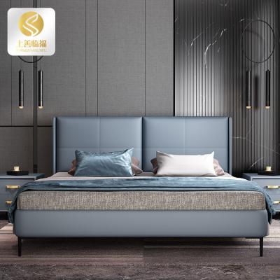 China Solid Wood Modern Leather Soft Bed Furniture Queen Size Wooden Beds 150*200cm Double Wooden Beds for sale