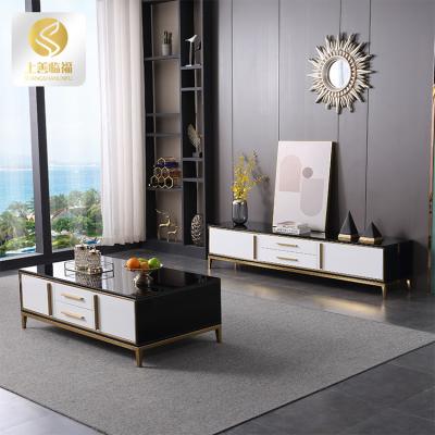 China Modern Customizable Modern Fashion Living Room Furniture TV Stand Tempered Glass MDF Metal TV Leg Cabinet for sale