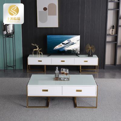 China Custom Nordic tempered glass top tea table small apartment MDF metal leg coffee table furniture for sale