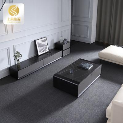 China Custom European Hot Selling Side Coffee Table With Drawers Sintered Stone MDF Metal Tea Table for sale