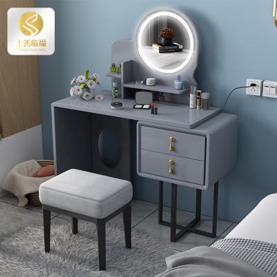 China Manufacturer Wholesale Fashion Factory Simple Gray Finnish Wooden Vanity Dressing Tables Bedroom E1 Dressing Tables Chair Set for sale