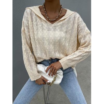 China Anti-Wrinkle Fall/Winter Solid Color Cable Knit Casual Loose Knitted Hooded Sweater Women Sweater Breathable Cardigan for sale