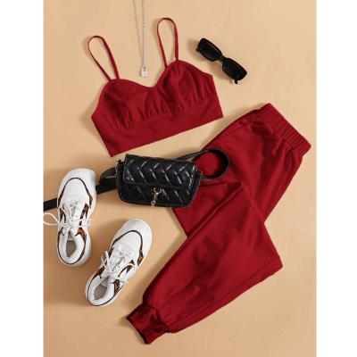 China Wholesale Price Women Summer Cotton Pants High Quality QUICK DRY Camisole Two Piece Outfits Set Solid Crop Cami Top And Joggers Set for sale