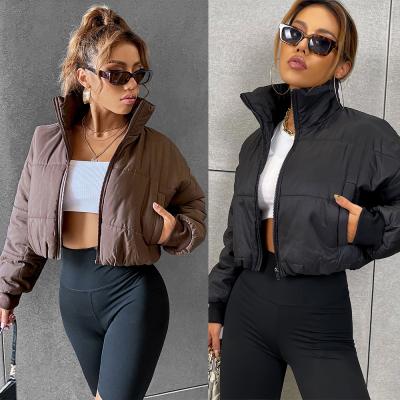 China Wholesale Black Cropped Jacket Women's Anti-wrinkle Puff Puff Coats Oblique Pocket Zipper Drop Shoulder Crop Puff Coat For Ladies for sale