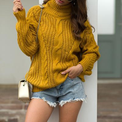 China Autumn Winter Chunky Cable Design High Neck Loose Pullover Girls Anti-wrinkle Long Sweater For Women for sale