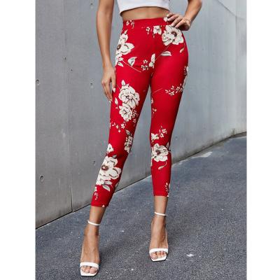 China Antibacterial Tights Gaiters Antibacterial Yoga Gym Fitness Waist High Hip Slimming Floral Print Cropped Sports Skinny Pants Women's Trousers And Slacks for sale