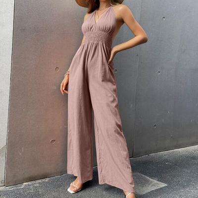 China Selling Women Halter Neck Bodycon Overalls Strapless Tie Backless Cami Jumpsuit Backless Panel Warm QUICK DRY Individual for sale