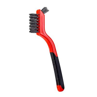 China Easily Cleaned Nylon Wire Brush Small Bristles Scratch Brush with Curved Handle Grip  Deep Cleaning Brushes for Rust Dirt & Paint Scrubbing for sale