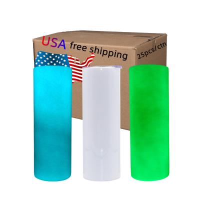 China Sustainable USA Warehouse Sublimation Stainless Steel Double Wall Insulated White Glow In Dark 20 Oz Straight Tumblers for sale