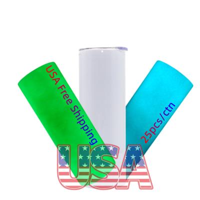 China Viable USA Warehouse 20oz Straight Stainless Steel Halloween Sublimation White Glow Paint Glow In The Dark Tumbler Cup for sale