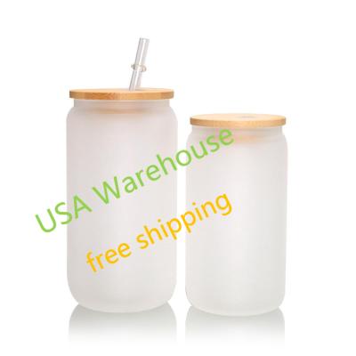 China Sustainable USA Warehouse Frosted Wholesale Blank Sublimation Glass Drinking Water Tumbler 16 Ounce Borosilicate Glass Mug for sale