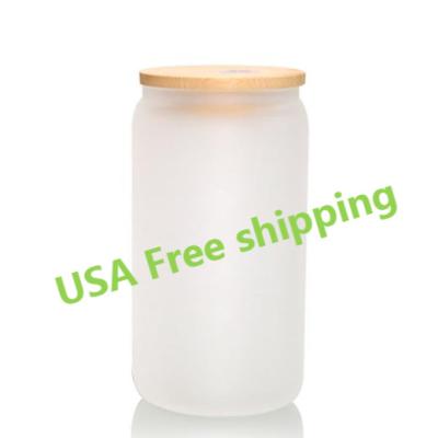 China Viable USA Warehouse Wholesale Glass Tumbler Sublimation White Borosilicate Frostedt Drinking Water Mug for sale