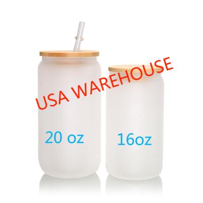 China Wholesale Sublimation Blank Drinking Water Frosted Frosted Glass USA Warehouse Tumbler 16 Ounce Borosilicate Glass Mug for sale