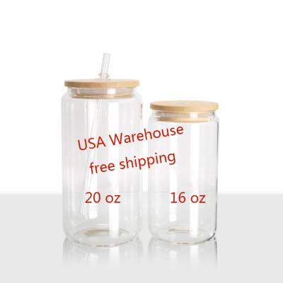 China Sustainable Wholesale Warehouse Sublimation USA Borosilicate Glass16 Ounce Empty Clear Glass Drinking Water Mug for sale