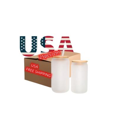 China Viable USA Free Shipping Wholesale Frosted Empty Mug Glass Sublimation Drinking Water Tumbler for sale