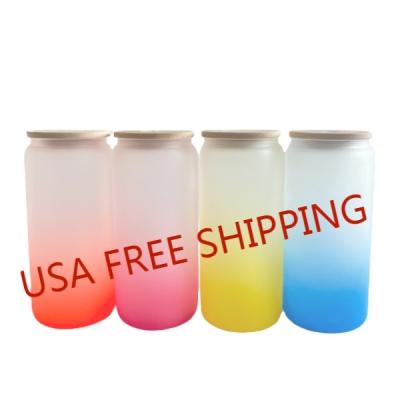 China Sustainable USA Warehouse Wholesale Sublimation Empty Borosilicate Glass16 oz Gradient Frosted Glass Tumbler Drinking Water Mug for sale