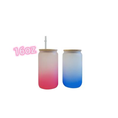 China Viable Wholesale Sublimation Empty Glass Gradient Frosted Drinking Water Glass Tumbler Mug 16 Ounce From USA for sale