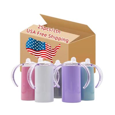 China Sustainable USA Wholesale Free Shipping 12oz Kids Bottle Insulated Water Double Wall Stainless Steel Sublimation White Tumbler With Two Lids for sale