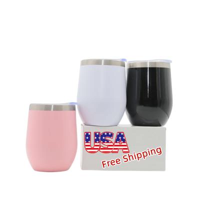 China Viable USA Wholesale 12oz Custom Double Wall Stainless Steel Wine Vacuum Sublimation Insulated Tumbler White Egg Shape Mugs for sale