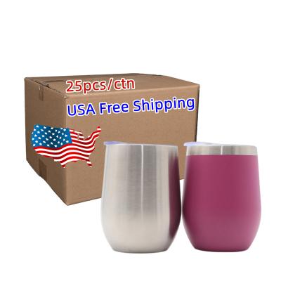 China Viable USA Free Shipping12oz Double Wall Stainless Steel Wine Vacuum Sublimation Egg White Custom Cup Insulated Shape Tumbler for sale