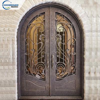 China Eco-Friendly Wrought Iron Arched Entry Doors Exterior Single And Double Iron Front Doors for sale