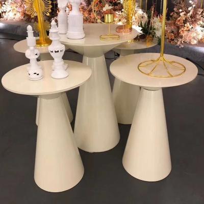 China Gold Plated Metal Wrought Iron Dessert Cone Shaped Table Area Decoration Stage Background Cake Table for sale