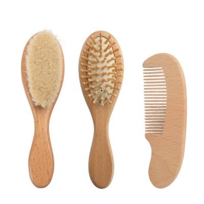 China Travel Baby Massage Hair Brush and Wooden Comb Set for Newborn Baby Natural Soft Wooden Hair Brush Goat Hair Brush for sale