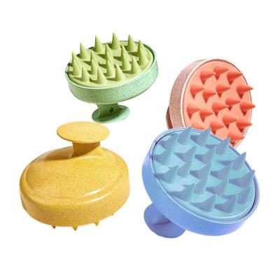 China High Quality Conduit Wheat Straw Massage Shampoo Brush Body Wash Scalp Massage Silicone Hair Brush for sale