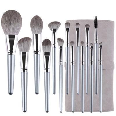 China Foundation Brushes Professional 14 Pcs Wholesale Facial Brush Set Wooden Makeup Brush Set Bags Makeup Brush Set for sale