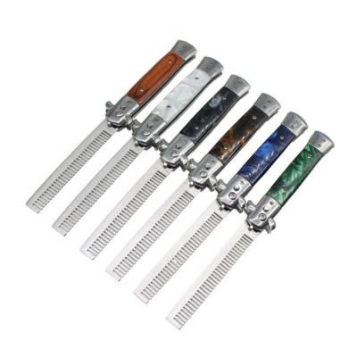 China Classic Stainless Steel V Shape Folding Switchblade Knife Comb Fashion Spring Comb For Men Sweeps Hair Trimmer Comb for sale