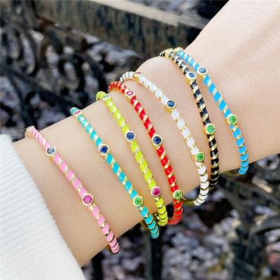 China CLASSIC Boho Drop Oil Opening Bracelet Micro Pave Crystal Bracelet 2022 New Fashion Enamel Colorful Bracelet for sale