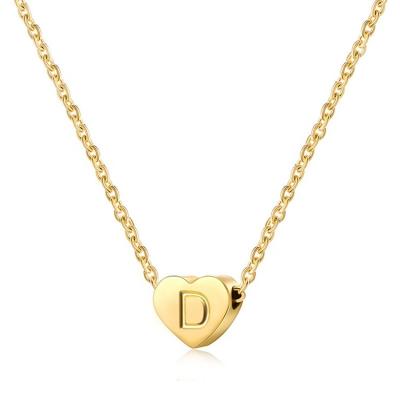 China CLASSIC Gold Plated Stainless Steel Heart Necklace 26 Initial A-Z Letter Heart Choker Alphabet Pendant Necklace For Women Gift for sale