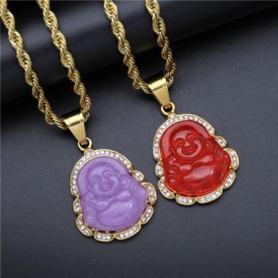 China Stainless Steel Natural Jade Religious Maitreya Buddha Necklace Multi Color Crystal Edge Buddha Pendant Necklace Latest Design CLASSIC for sale