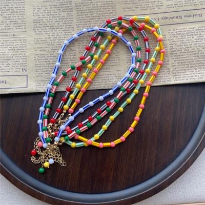 China CLASSIC Colorful 2022 Summer Necklace Boho Rainbow Rice Bead Necklace Handwoven Fashion Beads Multicolor Popular for sale