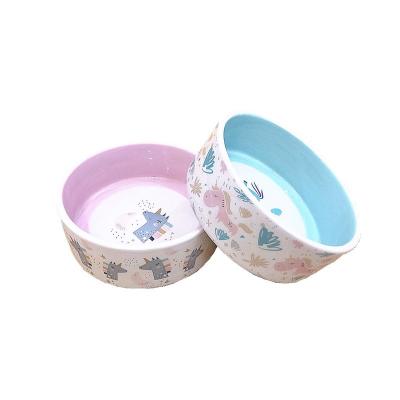 China Unicorn Custom Print Decorative Cartoon Cats And Dogs Cartoon Food Basin Sustainable Universal Easy To Clean Ceramic Pet Bowl Feeders for sale