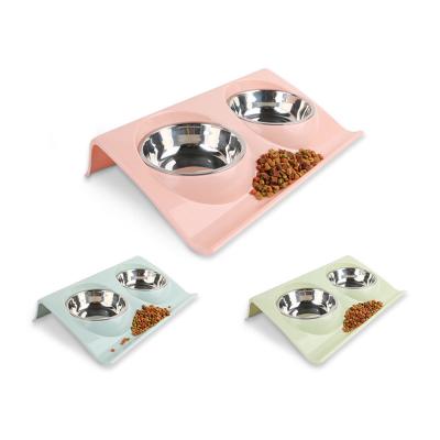 China Stainless Steel Dog Food And Water Bowl Non Slip Sustainable Pet Double Bowl for sale