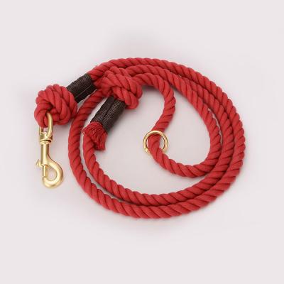 China Dog Running Walking Training Raising Metal Tag Custom Hot Sale Colored Cotton Rope Dog Leash Handmade Pet Leashes Customized for sale