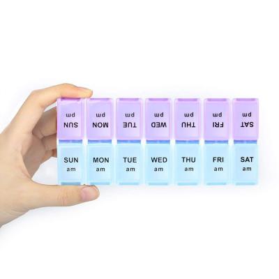 China Keep Pills Retail 14 Compartments Wholesale Pill Storage Case 7 Day Plastic Pill Box for sale