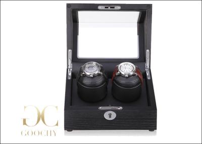 China PU Leather Dual Watch Winder Battery Powered With Tempering Glass for sale