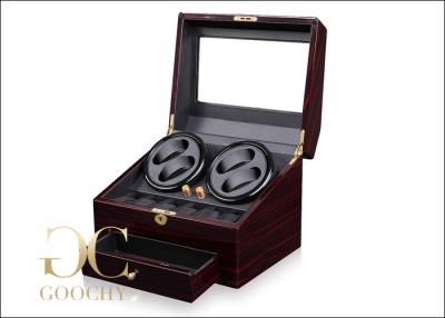 China PU Leather 4 Piece Battery Powered Watch Winder Boxes With Tempering Glass Top for sale