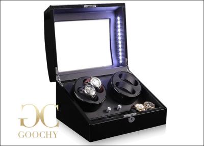 China Rotations Watch Winder / Black Watch Winder Box With Led Lights for sale