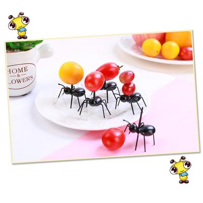 China 12pcs 2-4cm Disposable Shape Animal Food Bento Picks Food Grade Plastic Picks Ant Shape Fruit Fork for sale