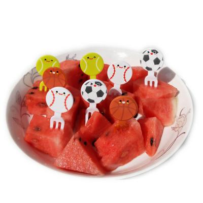 China Bento Picks 8pcs Disposable Football Shape Reusable Food Fruit Mini Forks Party Plastic Kids Picks For for sale