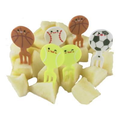 China Bento Accessories Picks 8pcs Disposable Funny Football Shape Fruit Mini Forks Party Food Plastic Picks for sale