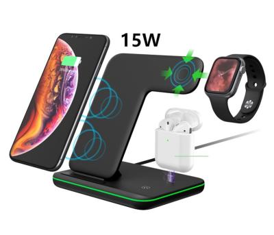 China Qi 15W Fast Charging 3 in 1 Wireless Charger for Mobile Phone, Watch and Earphone Vertical 3 in 1wireless charger for sale