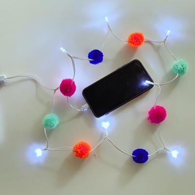 China Pom Pom Promotion Phone USB Charger LED Charging Cable For Type-C iPhone Android Line for sale