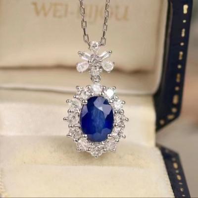 China Punk 1.1 carat natural Sri Lanka sapphire pendant ~ Royal blue quality color rich gorgeous fire color excellent 56 points diamond lux for sale