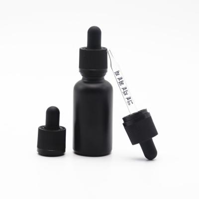 China Wholesale cosmetic black frosted glass 1 ounce tincture bottle cbd oil dropper bottle 30ml empty matte black glass dropper bottle child safe cap for sale