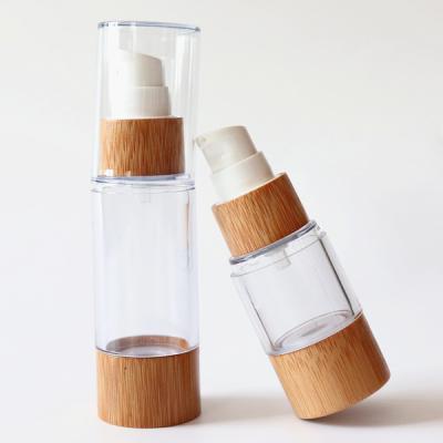 China Luxury Cosmetic Plastic Lotion Pump Bottle Bamboo Airless Pump Bottle 30ml 50ml 100ml Airless Pump Bottle for sale