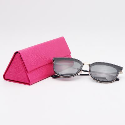 China Optical Glass Sunglasses Packing Hot Sale Foldable Triangle Luxury Leather Glasses Case Custom Logo Sun Glass Case For Glasses for sale